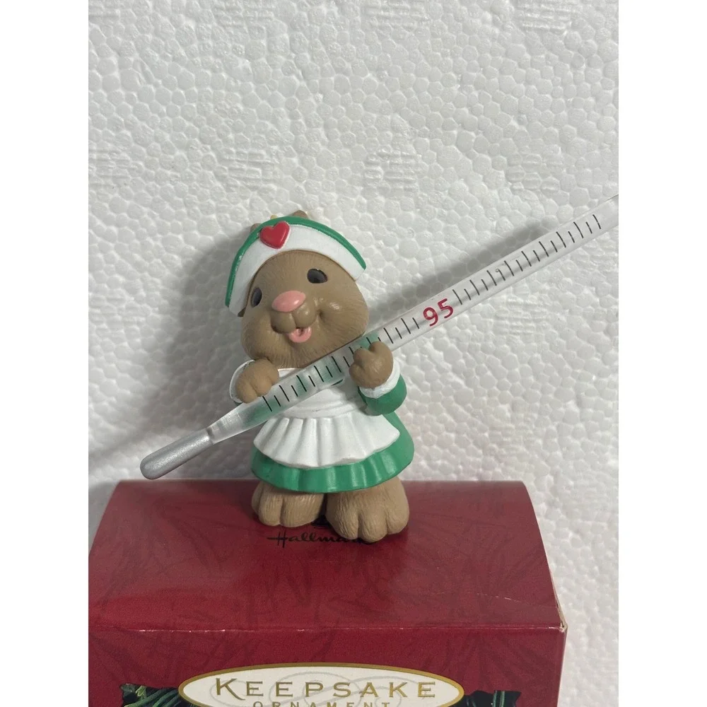 Hallmark Keepsake‎ Ornament Christmas Fever 1995 Bunny Nurse Thermometer